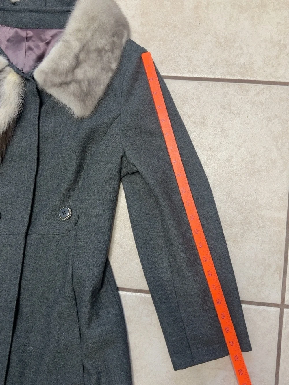 Vintage 50s Gray Princess Coat Genuine Mink Fur Collar Union Made XS S
